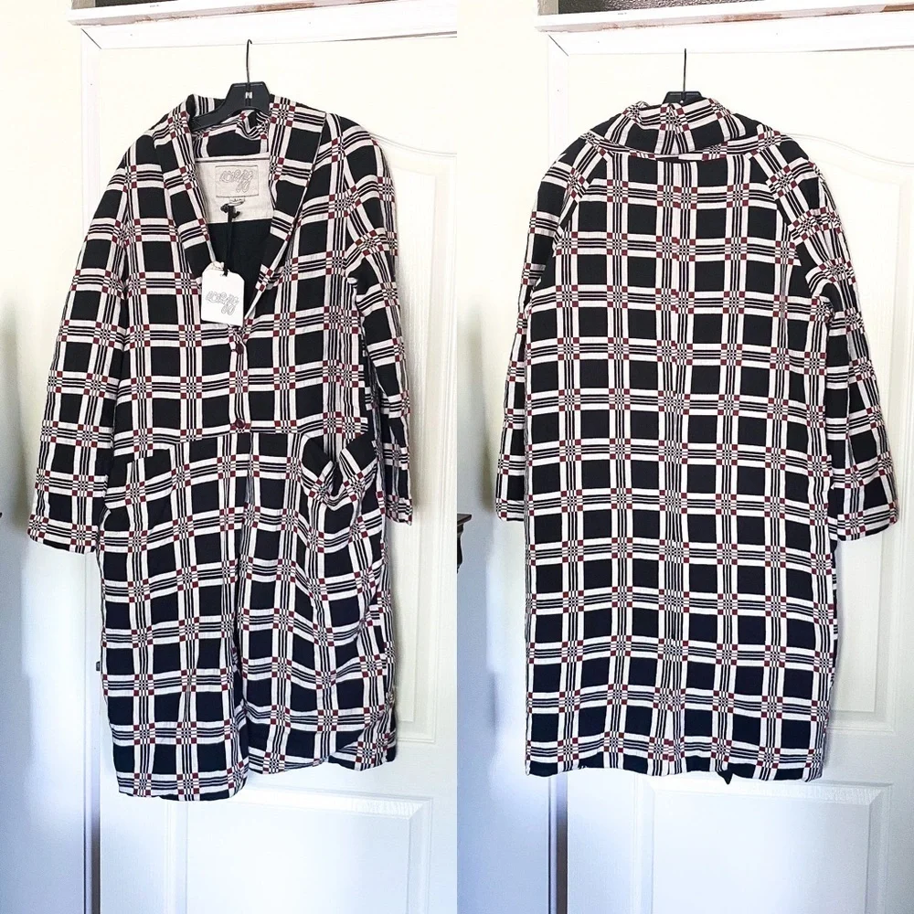 Ace & Jig Coat Storm Overcoat Quilted Single-Breasted Black Geo S NWT - Picture 2 of 13